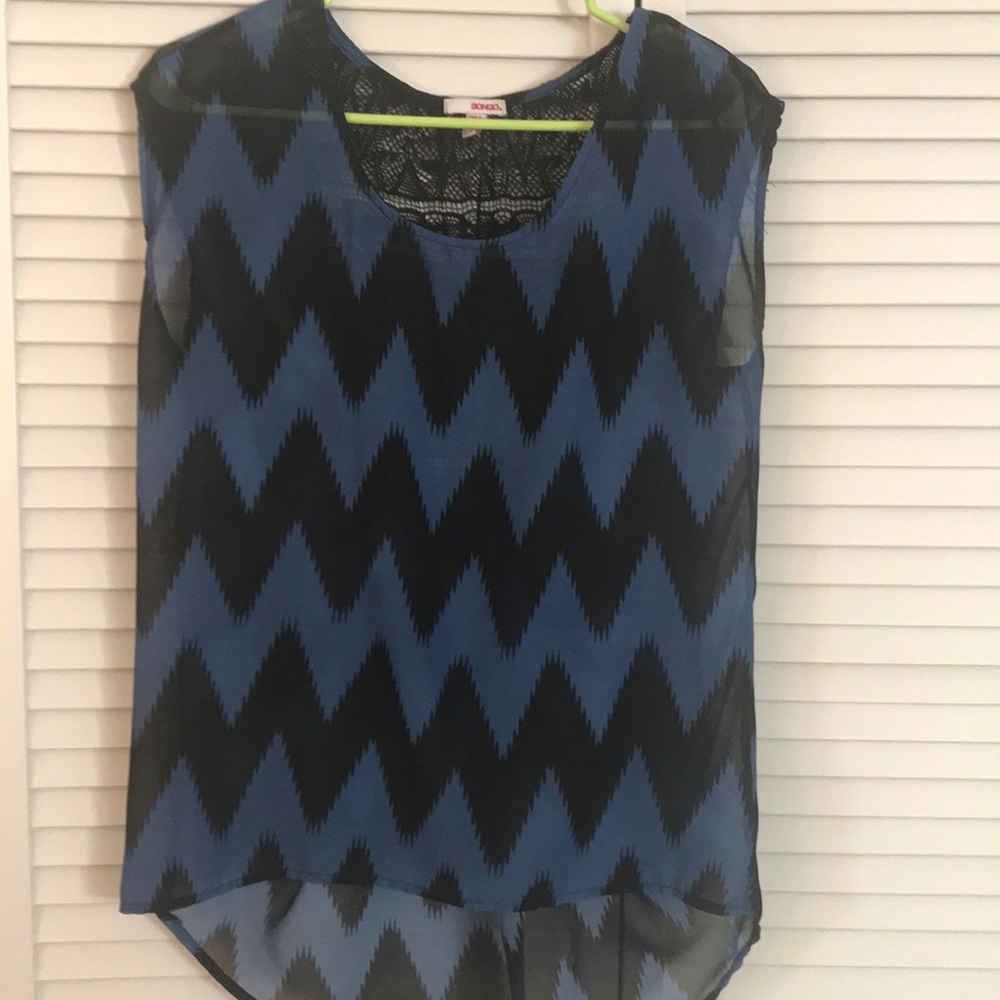 Black and blue blouse with lace back